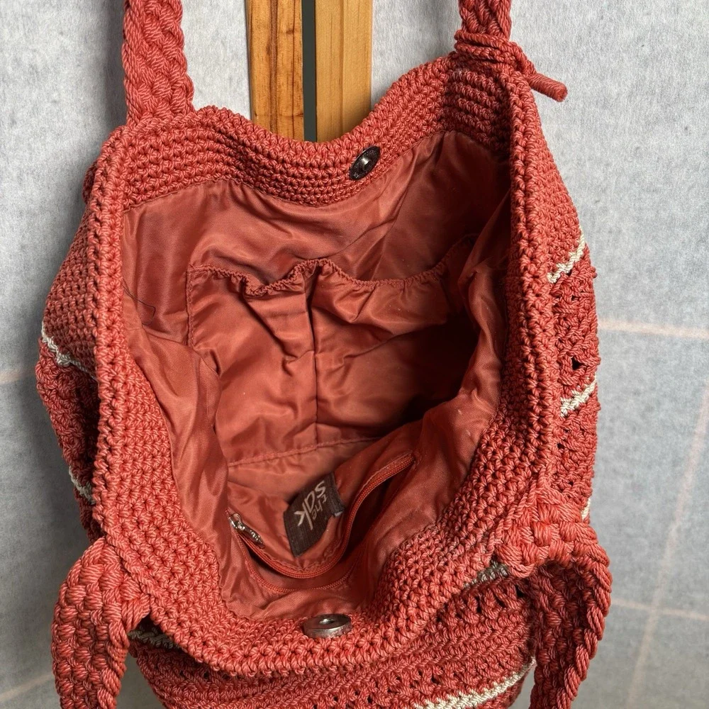 The Sak Red Orange Stripe Crochet/Handbag Purse‎ Beach Cruise Boho Y2K Woven